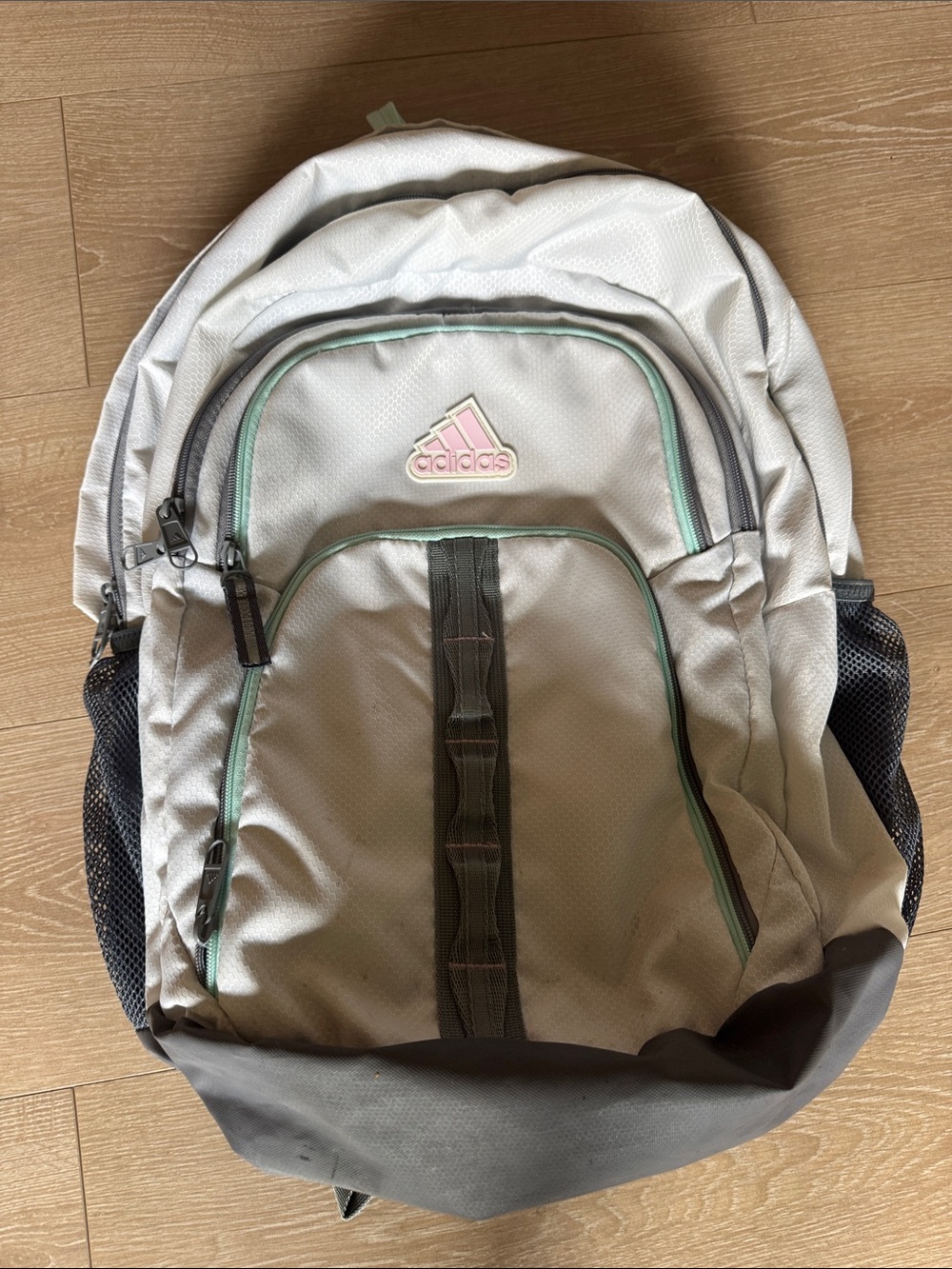adidas white Backpack with Mint Trim and Pink Logo